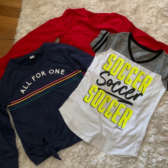 Other - 3 Girls Shirts Short sleeve graph tee, sold red long sleeve, blue Long sleeve M